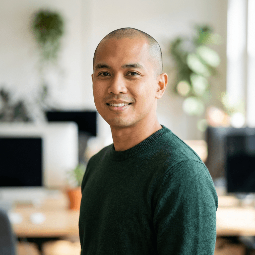 Co-founder of an e-commerce startup in a bright collaborative workspace